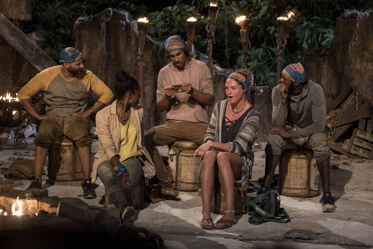 "I Don't Like Having Snakes Around" - Joe Mena, Desiree Williams, Devon Pinto, Ashley Nolan and Alan Ball at Tribal Council on the fourth episode of SURVIVOR 35, themed Heroes vs. Healers vs. Hustlers, airing Wednesday, October 18 (8:00-9:00 PM, ET/PT) on the CBS Television Network. Photo: Robert Voets/CBS ÃÂ©2017 CBS Broadcasting Inc. All Rights Reserved